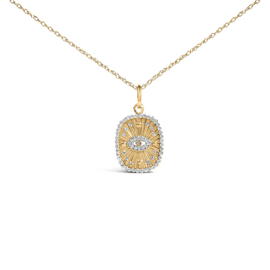 14K Yellow Gold Plated Sterling Silver Diamond Evil Eye Pendant Necklace