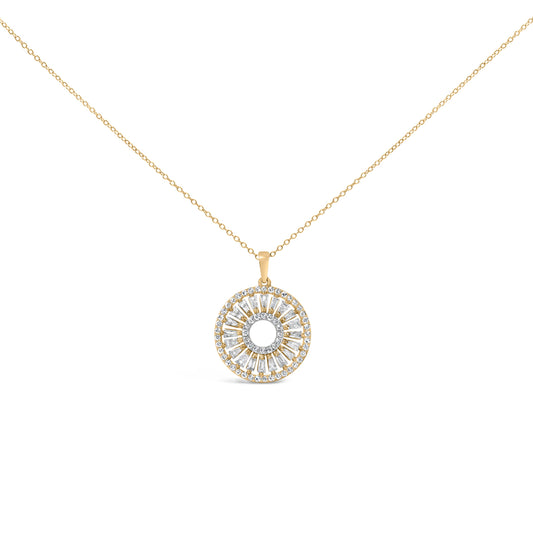 1 1/6 ct Diamond Sunburst Medallion Pendant Necklace in 14K Gold-Plated Silver