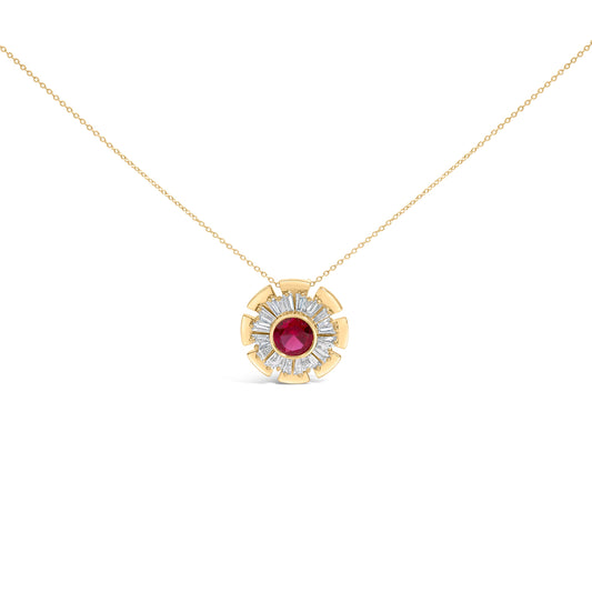 UndeniablyLuxe Fine Jewelry Ruby And Diamond Sunburst Medallion Pendant Necklace In Gold-Plated Silver