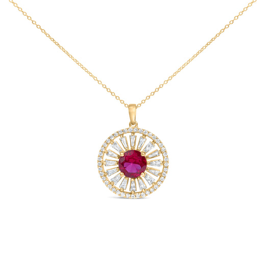 14K Yellow Gold-Plated Sterling Silver Lab-Grown Ruby and Diamond Sunburst Necklace