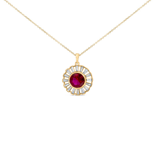 UndeniablyLuxe Fine Jewelry Lab-Grown Ruby And Diamond Sunburst Pendant Necklace in 14K Gold-Plated Sterling Silver