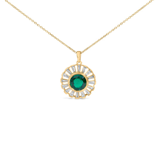 UndeniablyLuxe Fine Jewelry Emerald And Diamond Sunburst Medallion Necklace