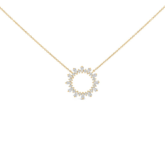 Yellow Gold Plated Sterling Silver Diamond Starburst Pendant Necklace