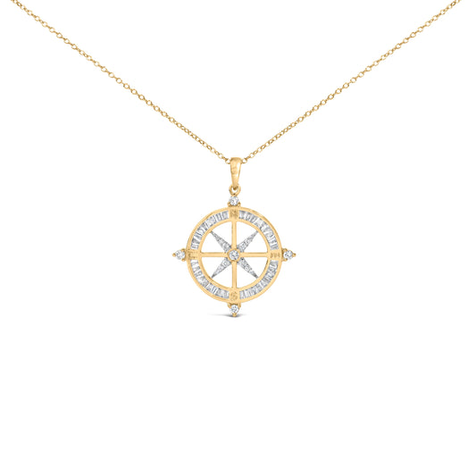 Yellow Gold Plated Sterling Silver Diamond Compass Medallion Necklace