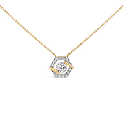 10K Yellow Gold Plated Silver 1.0 Cttw Lab Grown Diamond Hexagon Halo Necklace