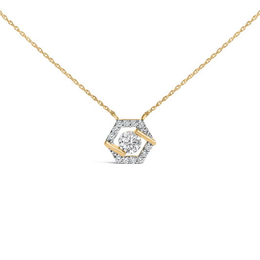 10K Yellow Gold Plated Sterling Silver 1.0 Cttw Lab-Grown Diamond Hexagon Halo Necklace
