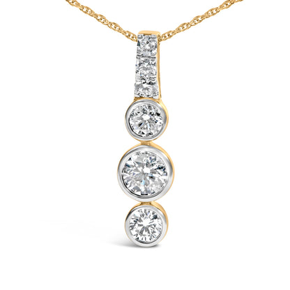 10K Yellow Gold Plated Silver 1 1/2 Cttw Lab Grown Diamond Bezel Set Vertical Drop Pendant Necklace