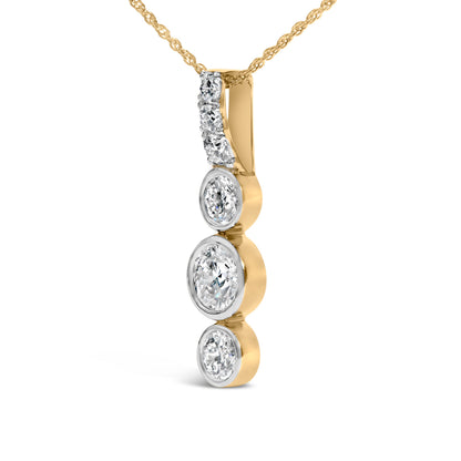 10K Yellow Gold Plated Silver 1 1/2 Cttw Lab Grown Diamond Bezel Set Vertical Drop Pendant Necklace