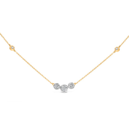 10K Yellow Gold Plated Sterling Silver 1.0 Cttw Lab Grown Diamond Bezel Station Necklace