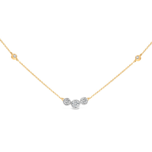 10K Yellow Gold Plated Sterling Silver 1.00 Cttw Lab-Grown Diamond Station Necklace