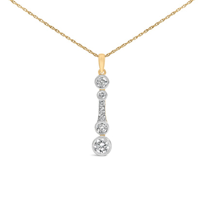 10K Yellow Gold Plated Sterling Silver 1.0 Cttw Lab Grown Diamond Bezel Vertical Drop Pendant Necklace