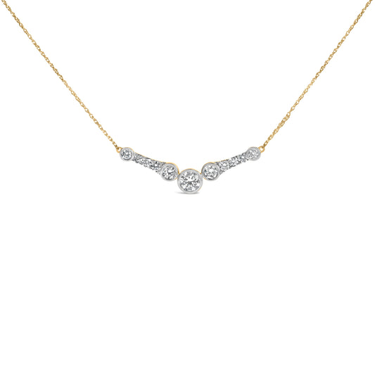 10K Yellow Gold Plated Sterling Silver 1 1/2 Cttw Lab-Grown Diamond V Bar Necklace