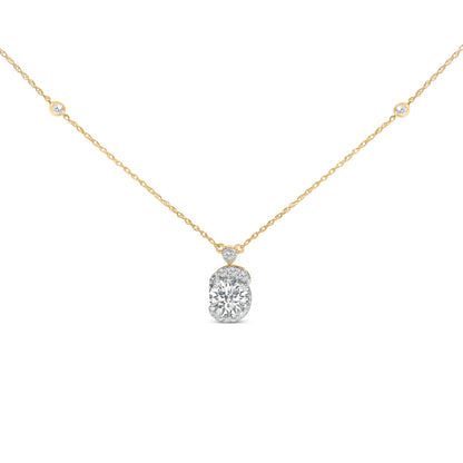 10K Yellow Gold Plated .925 Sterling Silver 1 1/2 Cttw Lab Grown Diamond Galaxy Halo Pendant Necklace