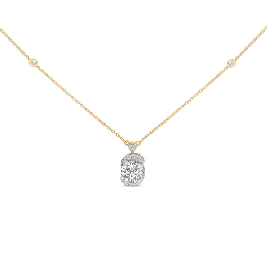 10K Yellow Gold Plated Sterling Silver Lab Grown Diamond Halo Pendant Necklace