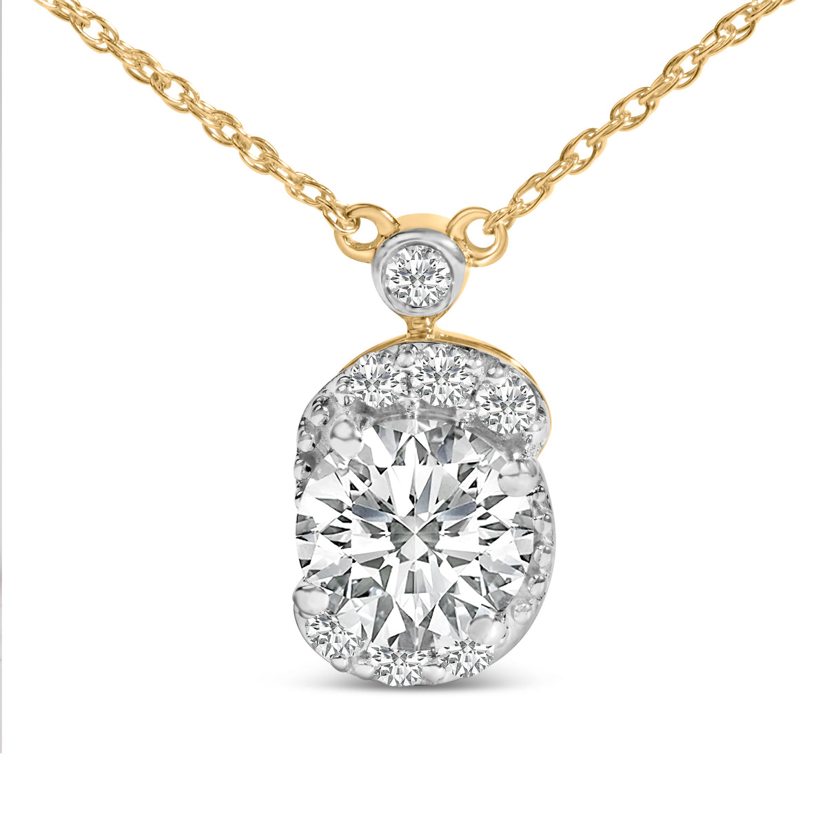10K Yellow Gold Plated .925 Sterling Silver 1 1/2 Cttw Lab Grown Diamond Galaxy Halo Pendant Necklace