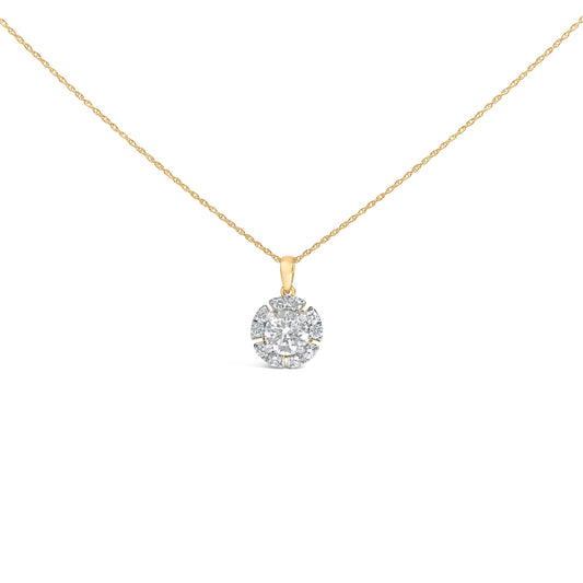 10K Yellow Gold Plated Sterling Silver 2.0 Cttw Lab-Grown Diamond Halo Necklace