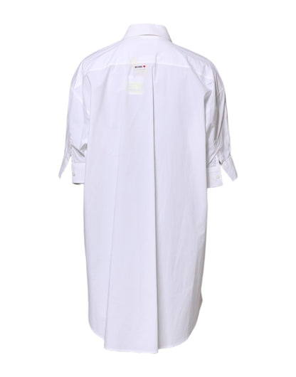 White Printed Collared Button Mini Shirt Dress