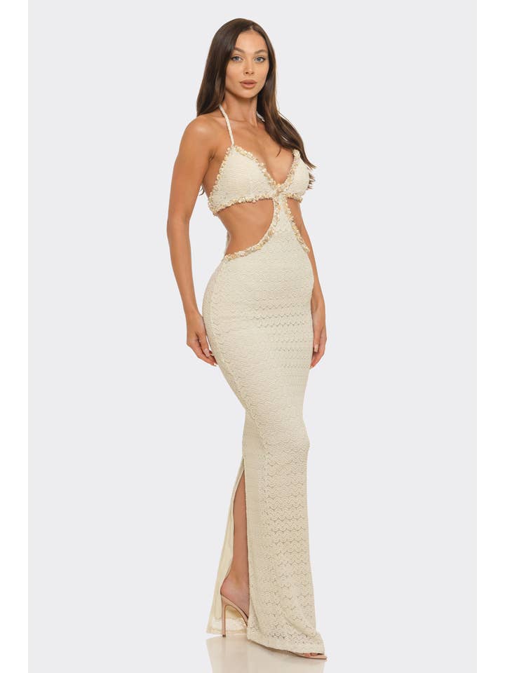 Side Cut Out Waist & Lace-Up Design Casual Maxi