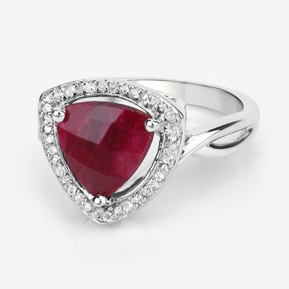 Sterling Silver Dyed Ruby and White Topaz Halo Ring