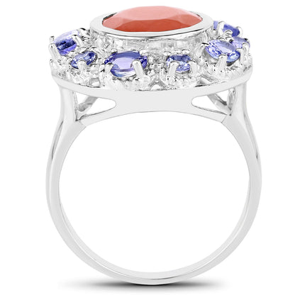 Sterling Silver Peach Moonstone and Tanzanite Cocktail Ring