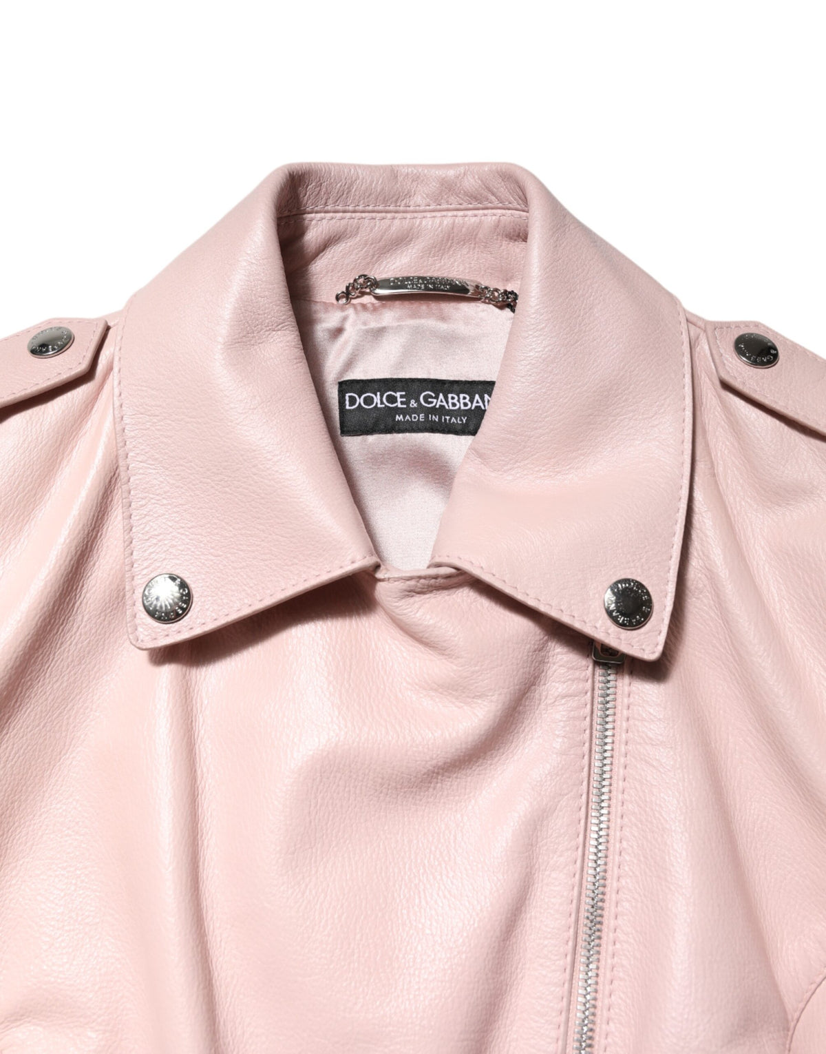 Dolce & Gabbana Light Pink Collar Leather Women Biker Jacket