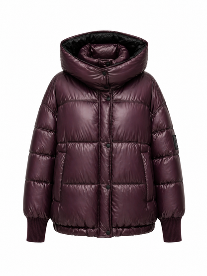 ⇆ Reversible Hooded Bio-Down Jacket in Burgundy/Black