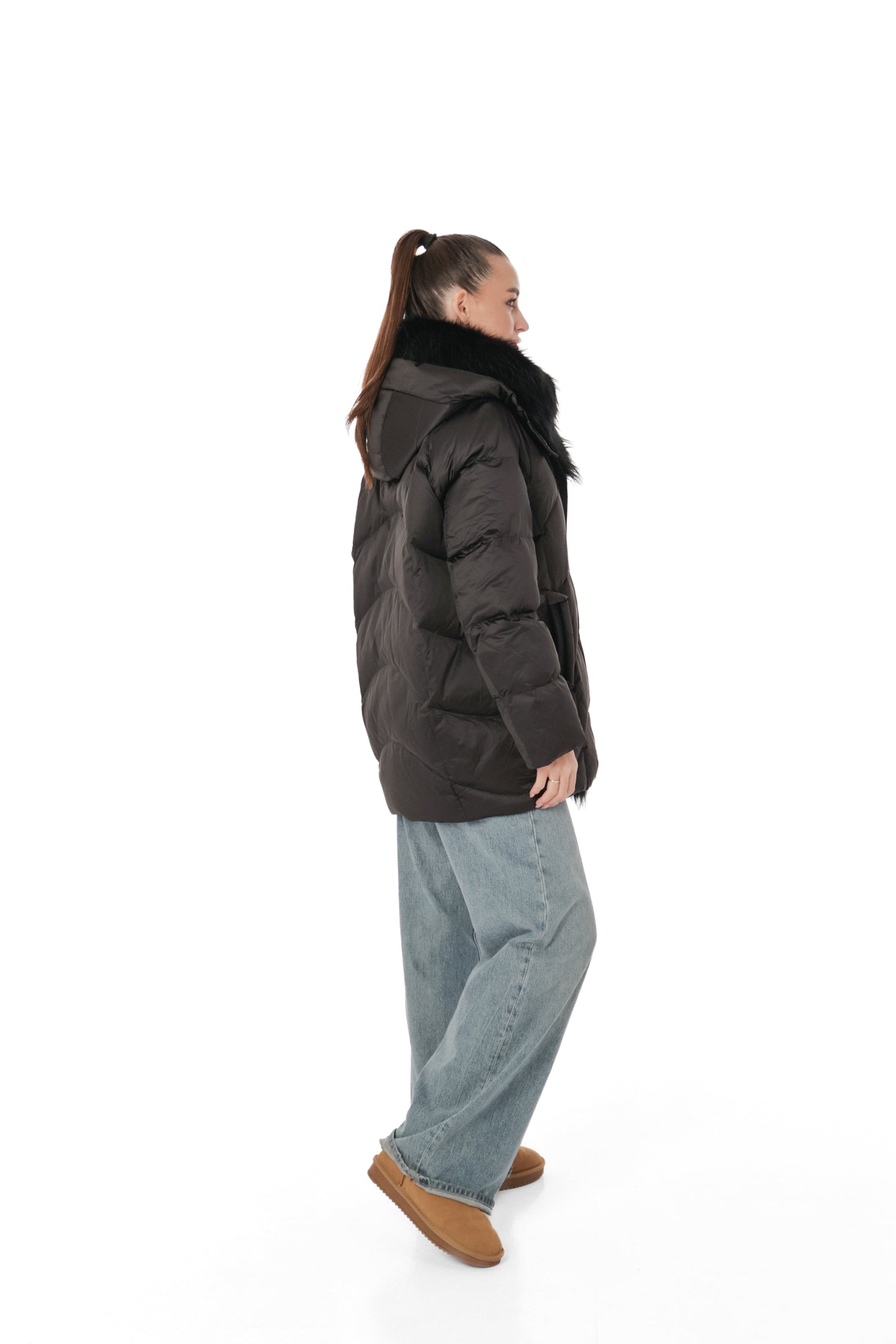 Genuine Silver Fox Fur Down Fill Parka