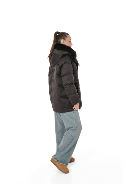 Genuine Silver Fox Fur Down Fill Parka