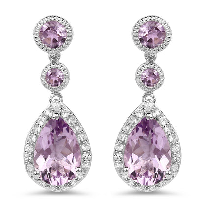 Sterling Silver Pink Amethyst and White Topaz Dangle Earrings