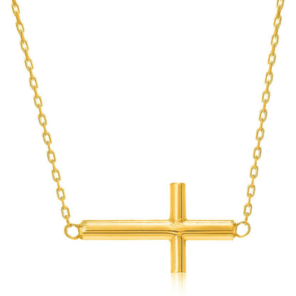 14K Yellow Gold Polished Cross Necklace