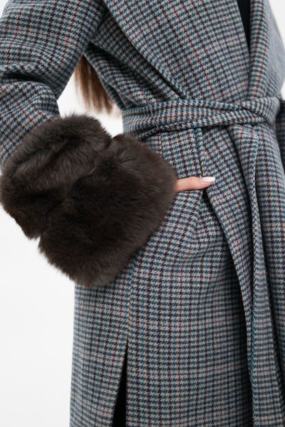 Polar Fox Fur Virgin Wool Wrap Coat