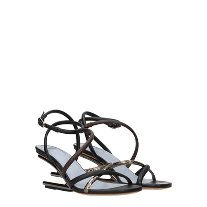 Fendi O'Lock Multicolor Leather Flat Sandals