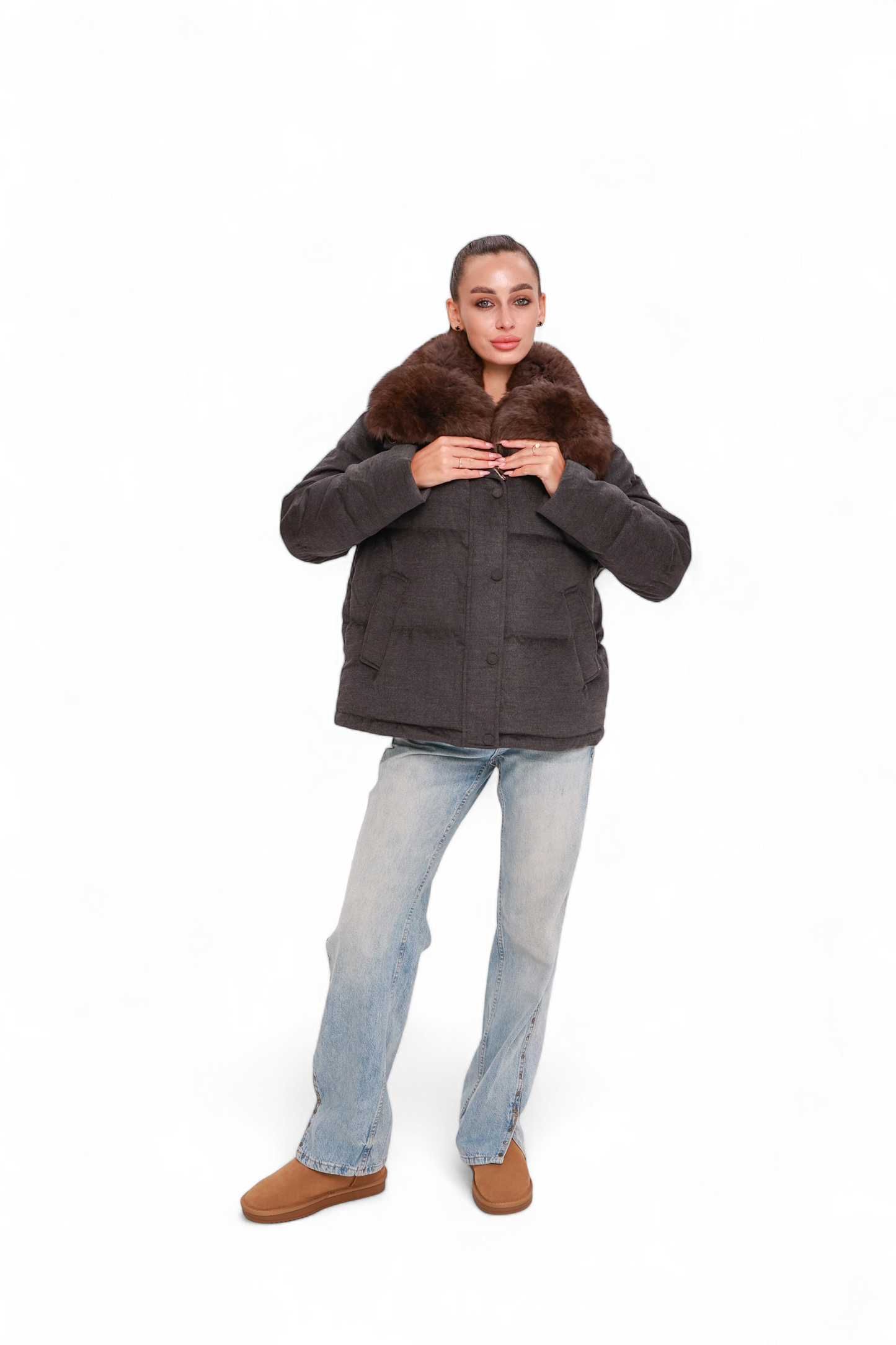 Elisa Polar Fox Fur Cashmere Effect Down Coat