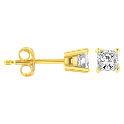 14K Yellow Gold Diamond Princess-Cut Solitaire Stud Earrings