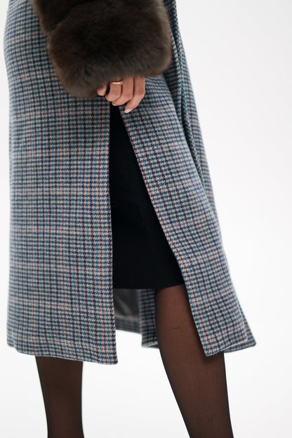Polar Fox Fur Virgin Wool Wrap Coat