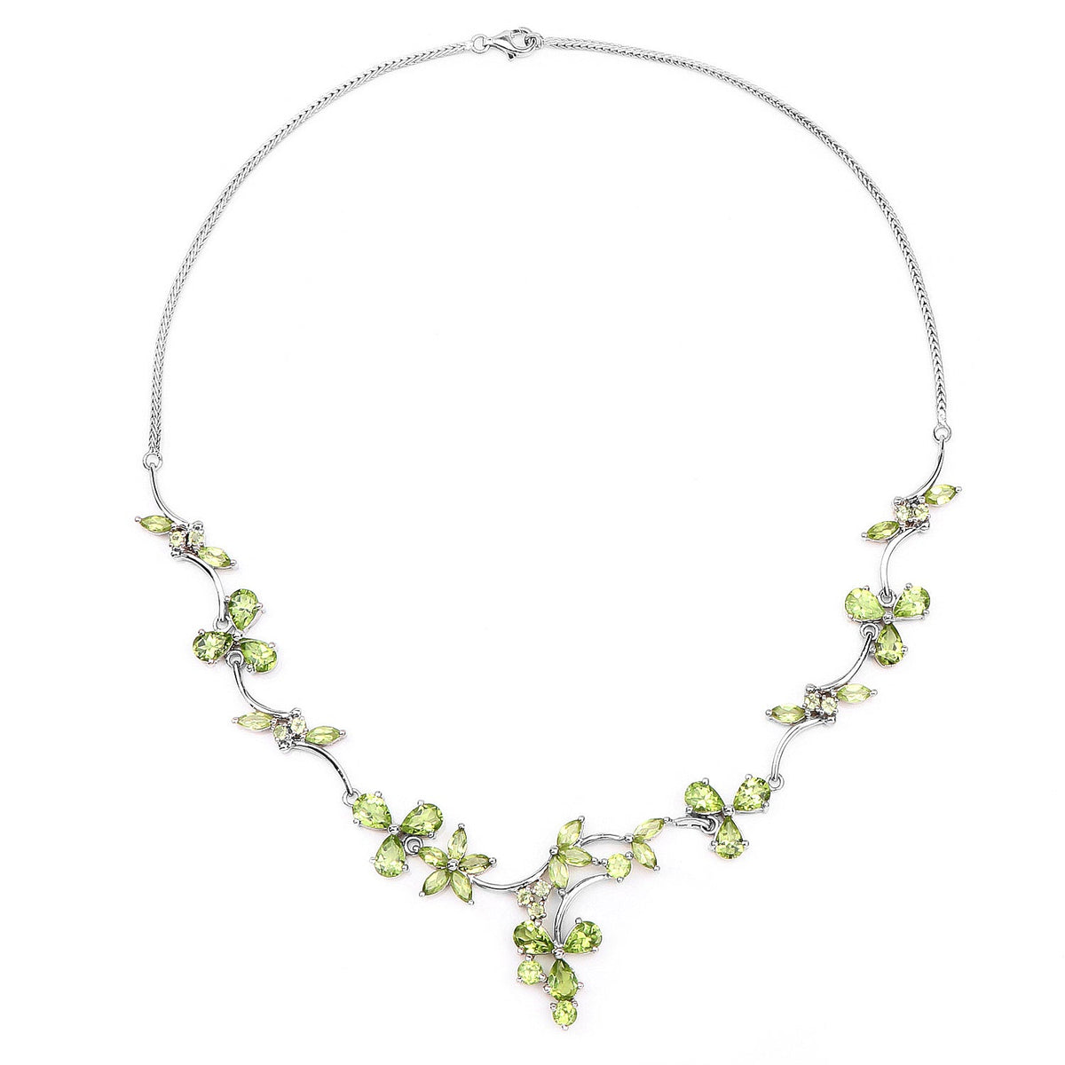 Sterling Silver Peridot Floral Necklace