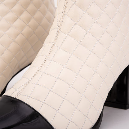 The Celeste Cream & Black Quilted Leather Women’s Boot