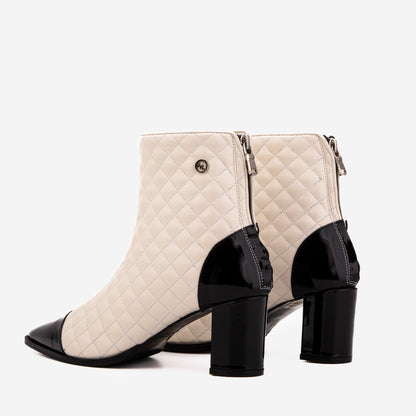 The Celeste Cream & Black Quilted Leather Women’s Boot