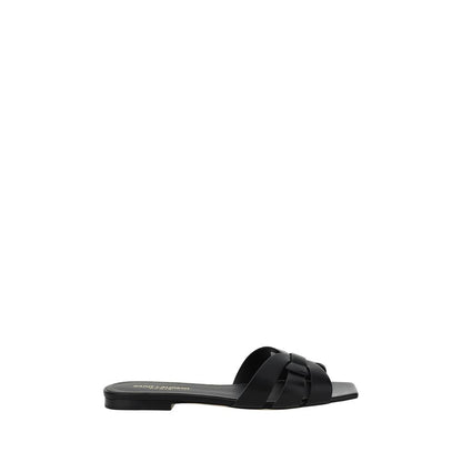 Black Calf Leather Bos Taurus Flat Sandals