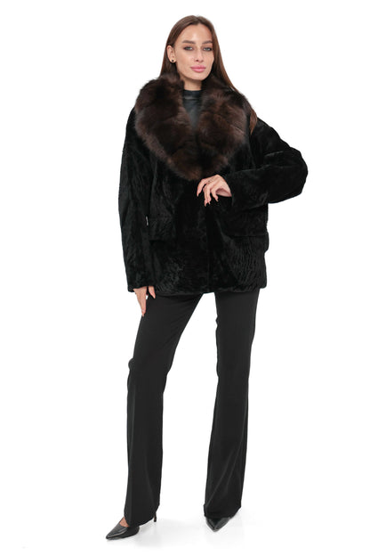 Modena Genuine Astrakhan Polar Fox Trim Coat