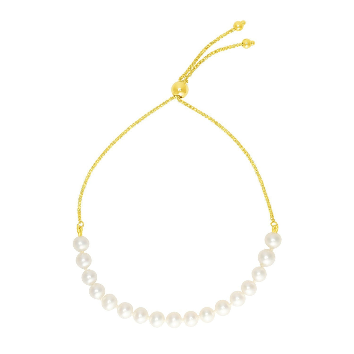 Yellow Gold Adjustable Pearl Friendship Bracelet