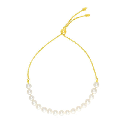 Yellow Gold Adjustable Pearl Friendship Bracelet