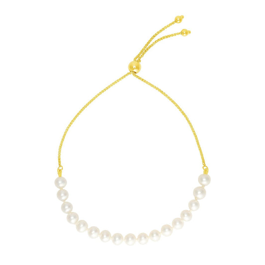 Yellow Gold Adjustable Pearl Friendship Bracelet