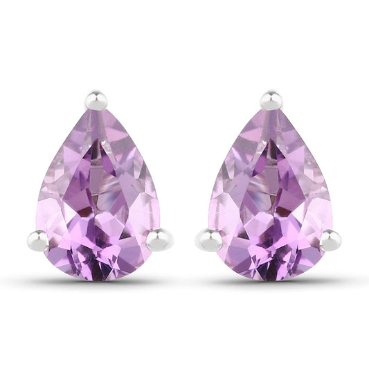 Sterling Silver Pear Amethyst Stud Earrings