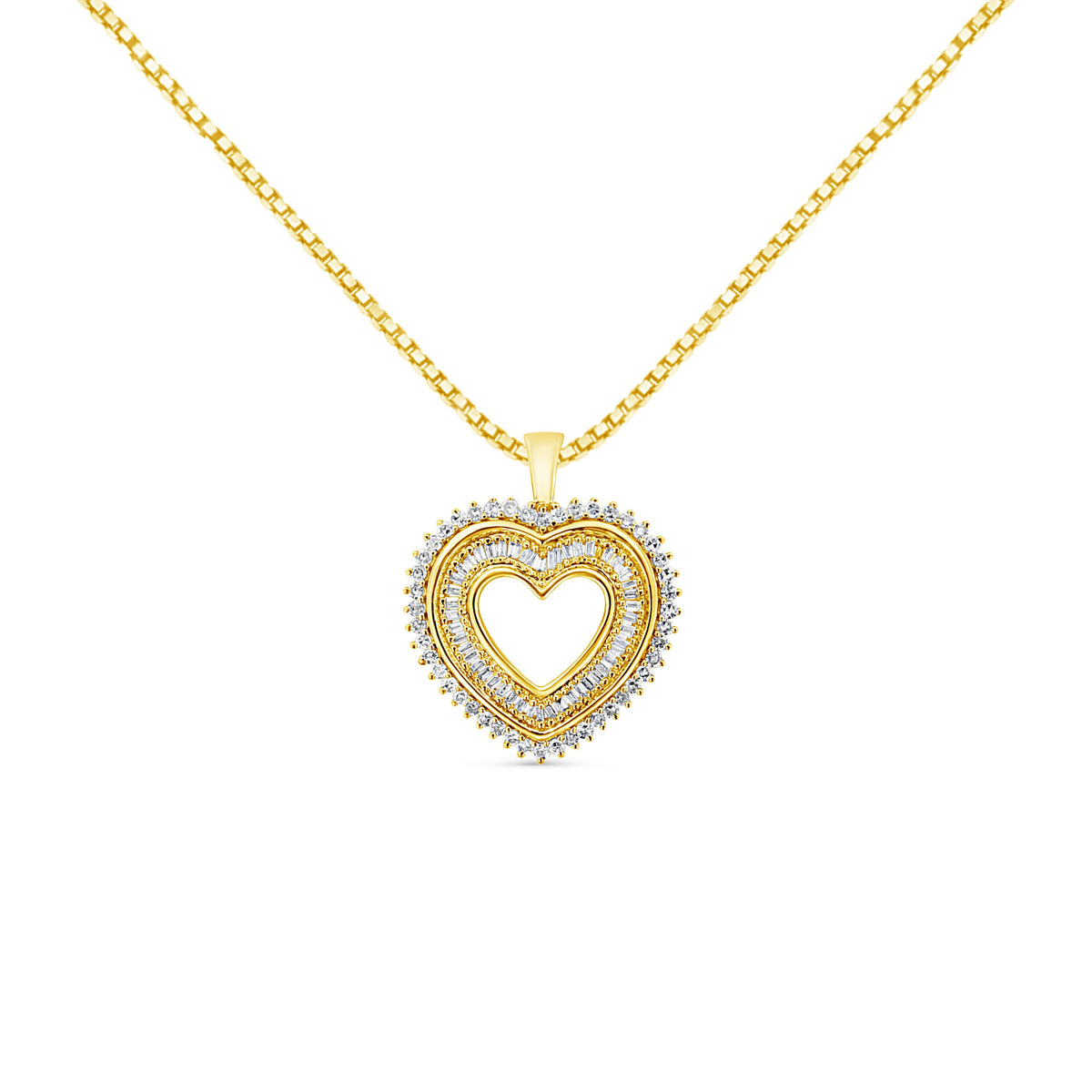 Yellow Gold Plated Sterling Silver 1.0 Cttw Diamond Composite Heart Pendant Necklace
