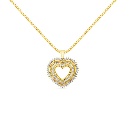 Yellow Gold Plated Sterling Silver 1.0 Cttw Diamond Composite Heart Pendant Necklace