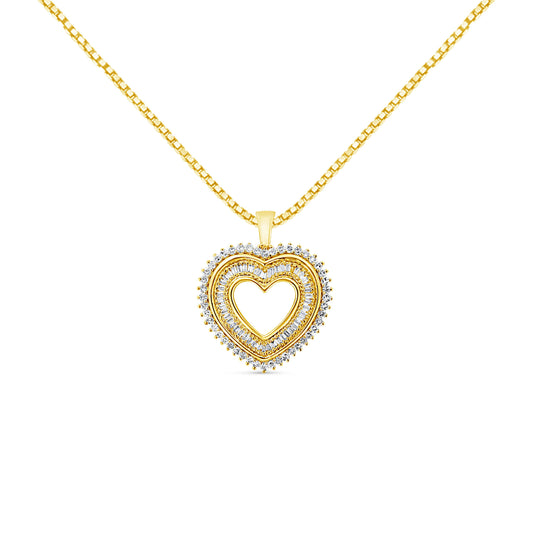 Yellow Gold Plated Sterling Silver 1.0 Cttw Diamond Composite Heart Pendant Necklace