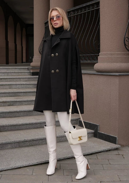 Paris Cashmere Bland Cape Coat in Black