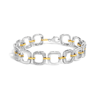 Two-Tone Sterling Silver Diamond Open Box Link Bracelet