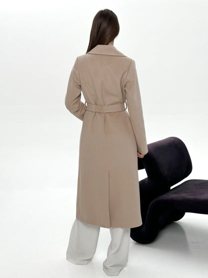 Astoria Classic Wraparound Wool Blend Coat in Nude